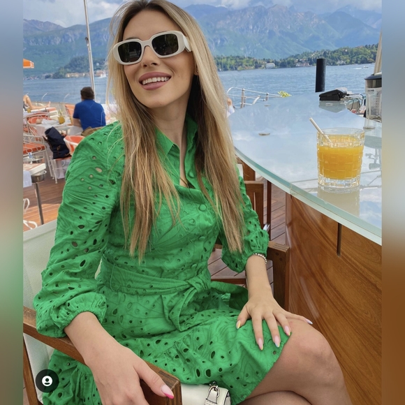 ZARA EMBROIDERED EYELET RUFFLED SHORT DRESS GREEN - Picture 3 of 16